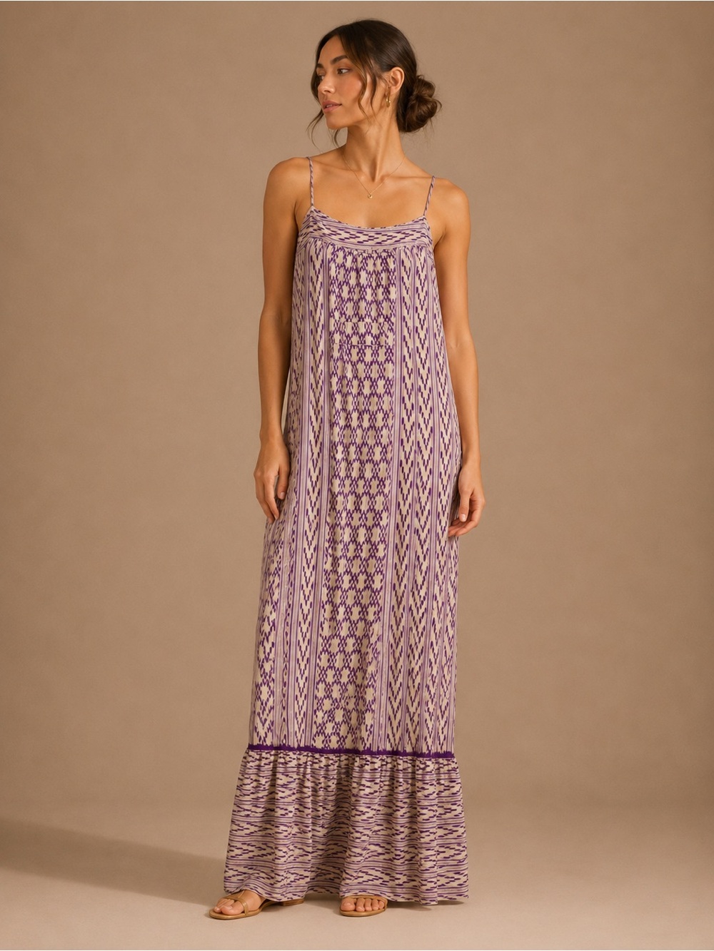 Twelfth Street by Cynthia Vincent 100% Silk Geometric Print Maxi Slip Dress Sz S